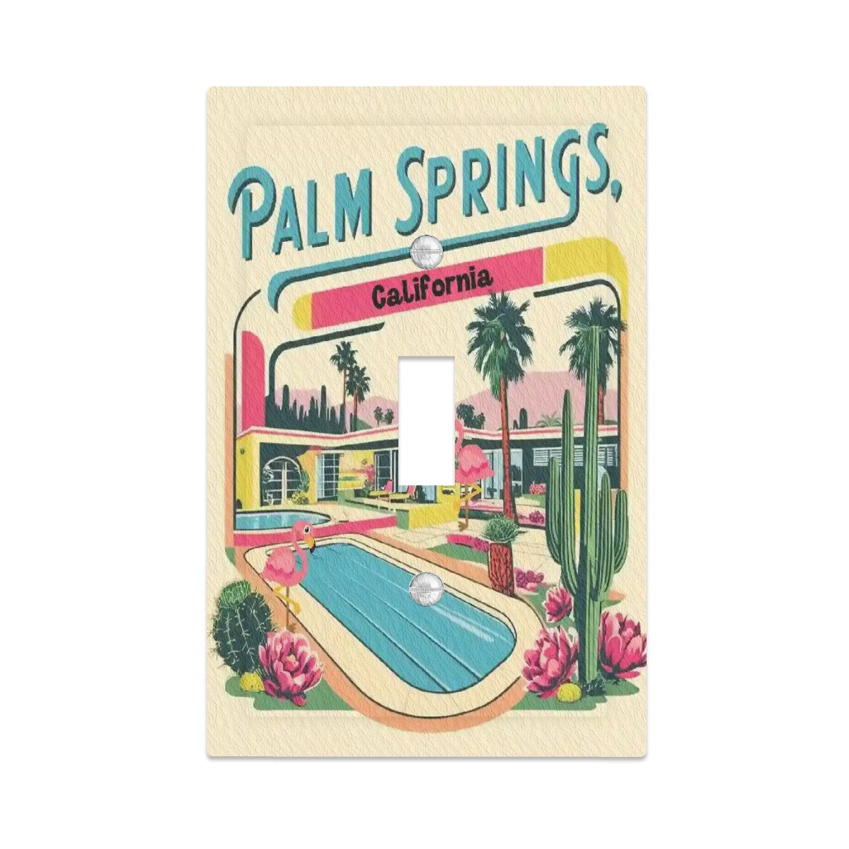 Palm Springs California Old Cali Hotel Mid Mod Faux Leather Texture Switch Cover 1-Gang 1 Toggle - Mid Century Modern Gal