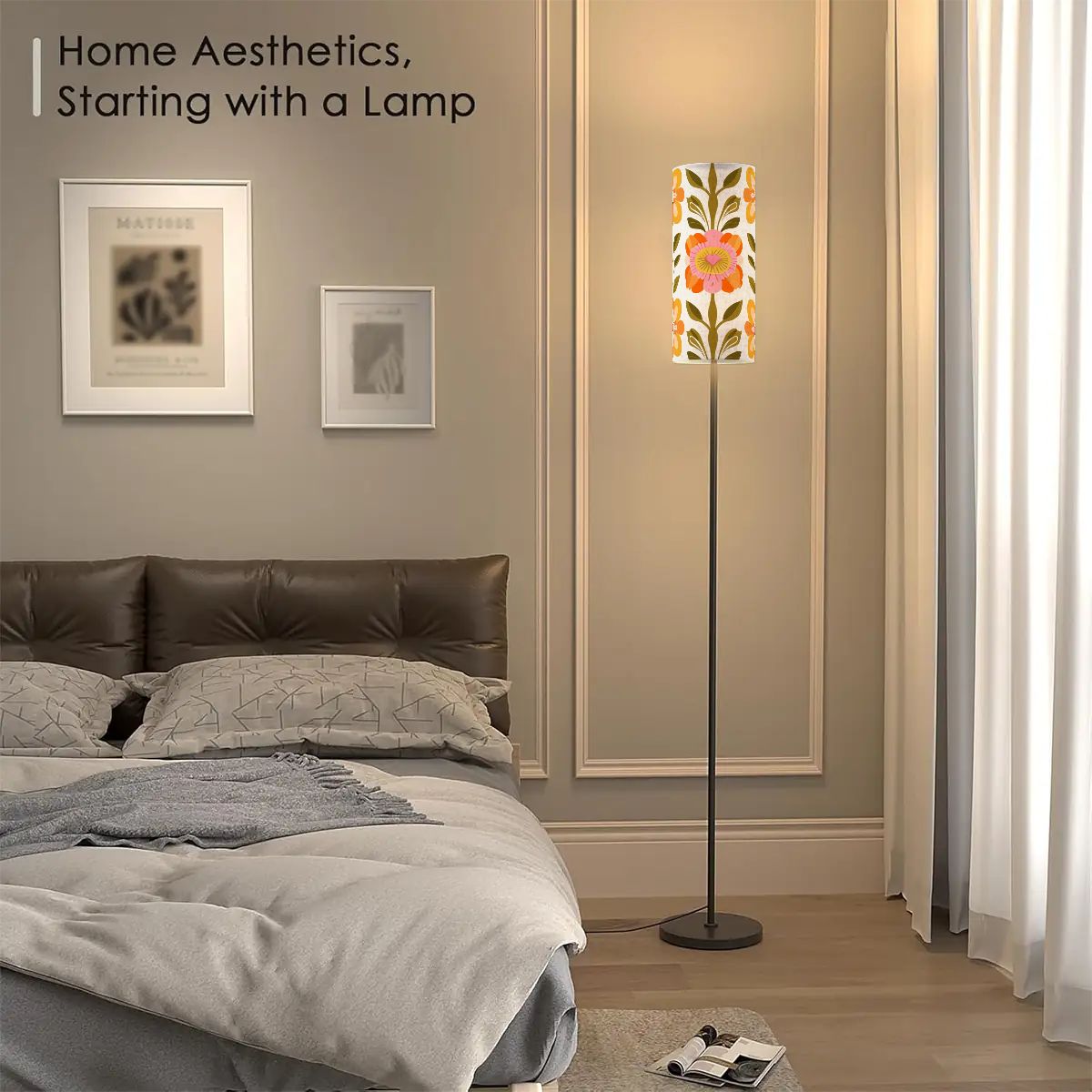 Scandinavian Mid Mod Floral Danish Orange Green Yellow Retro Slim Floor Lamp - Mid Century Modern Gal