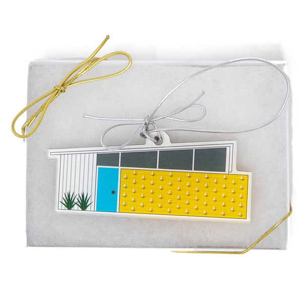 Mid Century Modern Christmas House Retro Ornament, Holiday Kitsch Gift