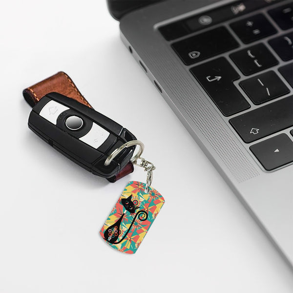 Atomic Cat Mid Mod Rectangular Metal Keychain