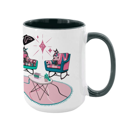 Atomic Reading Cats, Kitschy Mid Century Modern Large Colorful Mug (15oz) - Mid Century Modern Gal