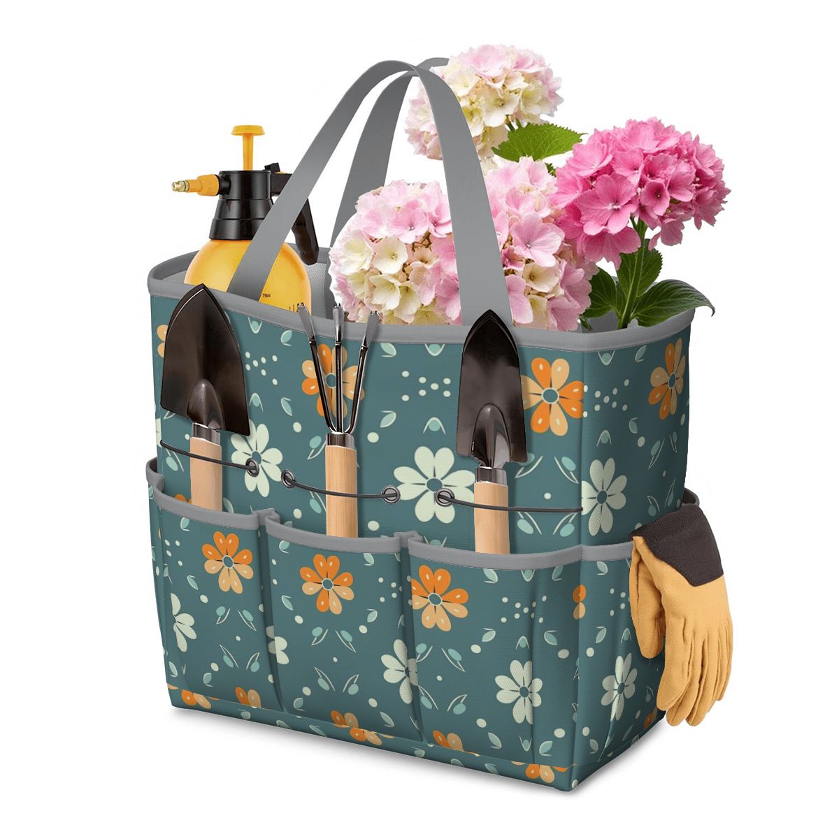 Mid Century Modern Scandinavian Blue, Orange Cream Retro Floral Garden Tool Bag - Mid Century Modern Gal
