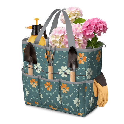 Mid Century Modern Scandinavian Blue, Orange Cream Retro Floral Garden Tool Bag - Mid Century Modern Gal
