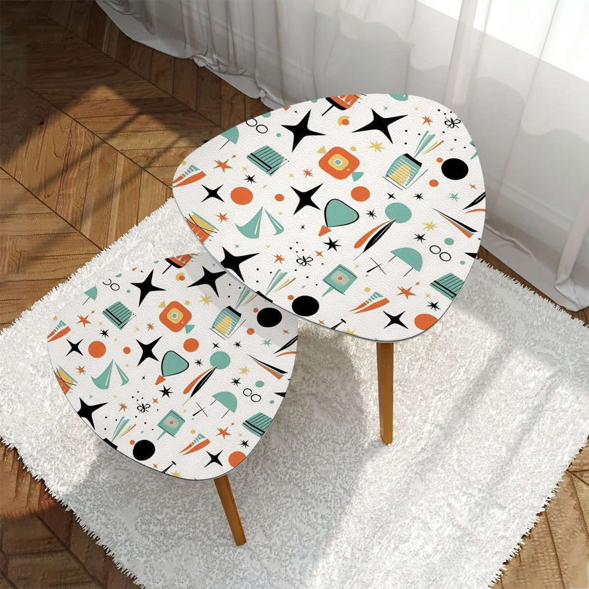 Mid Century Modern Sputnik Designed, Mod White Atomic Nesting Tables - Mid Century Modern Gal