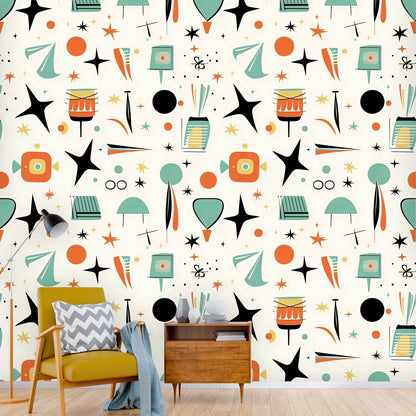 Mid Century Modern Wallpaper Wall Murals, Peel And Stick Starbursts Retro Designs - Mid Century Modern Gal