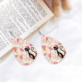 Kitschy Mod Dancing Flamingos Atomic Cat, Retro Summer Vibes Teardrop Earrings - Mid Century Modern Gal