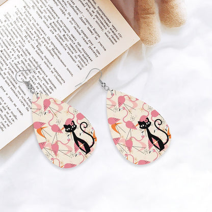 Kitschy Mod Dancing Flamingos Atomic Cat, Retro Summer Vibes Teardrop Earrings - Mid Century Modern Gal