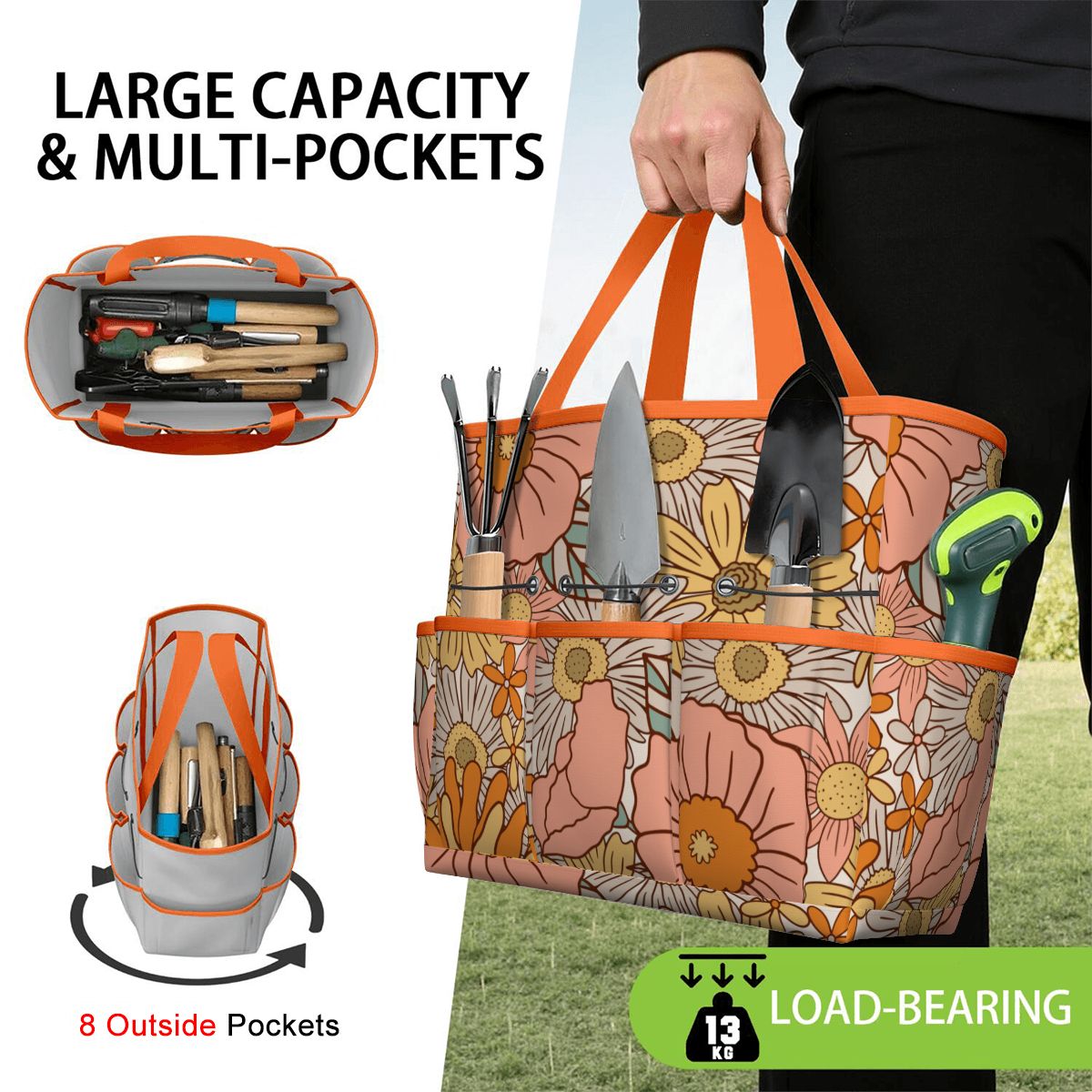70s Floral Pink Orange Garden Tool Bag