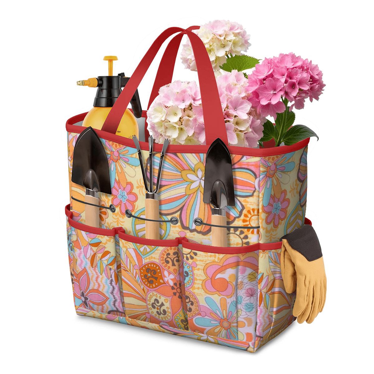 Vintage 70s Floral Pink Yellow Blue, Groovy Mid Mod Flower Power Garden Tool Bag - Mid Century Modern Gal
