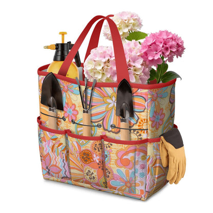 Vintage 70s Floral Pink Yellow Blue, Groovy Mid Mod Flower Power Garden Tool Bag - Mid Century Modern Gal