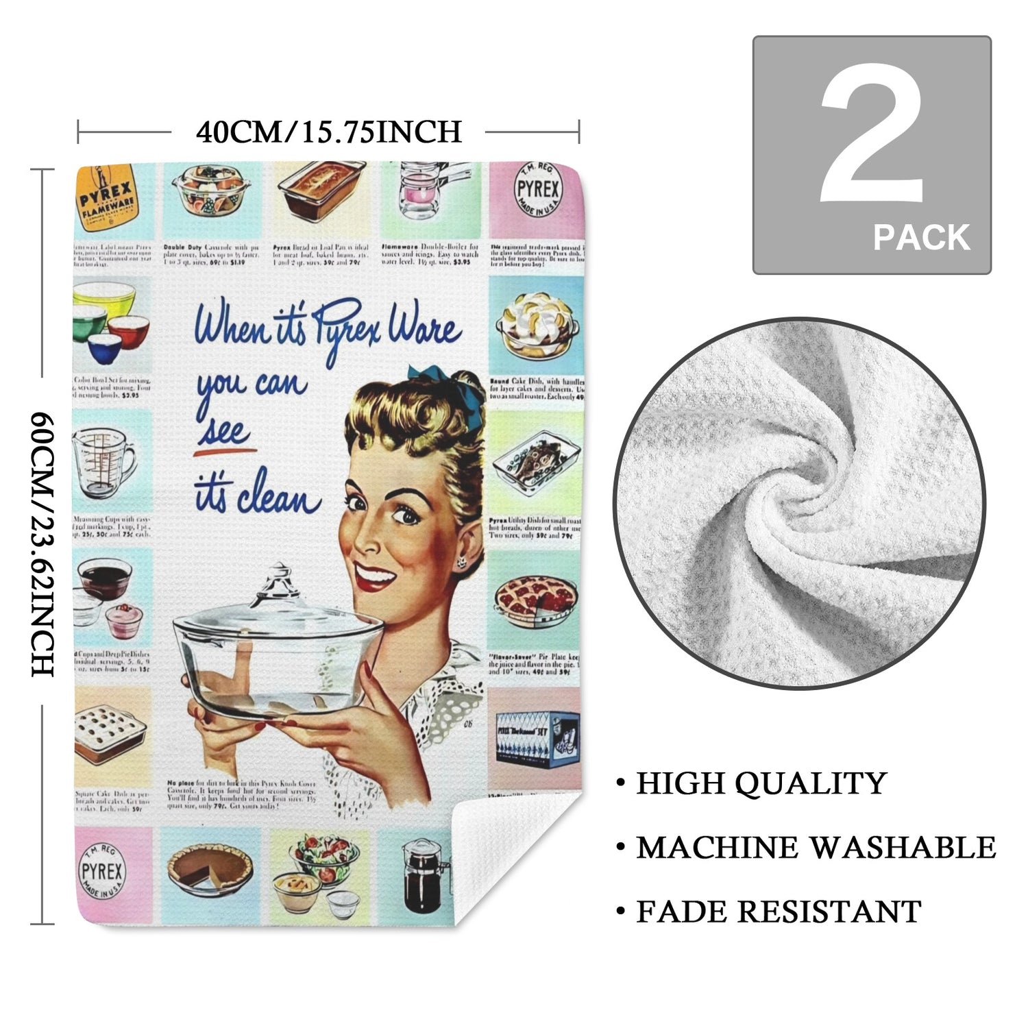 Retro Pyrex Vintage Ad Kitschy Kitchen Towel Set - Mid Century Modern Gal