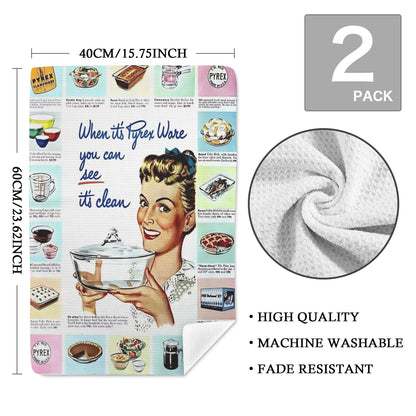 Retro Pyrex Vintage Ad Kitschy Kitchen Towel Set - Mid Century Modern Gal
