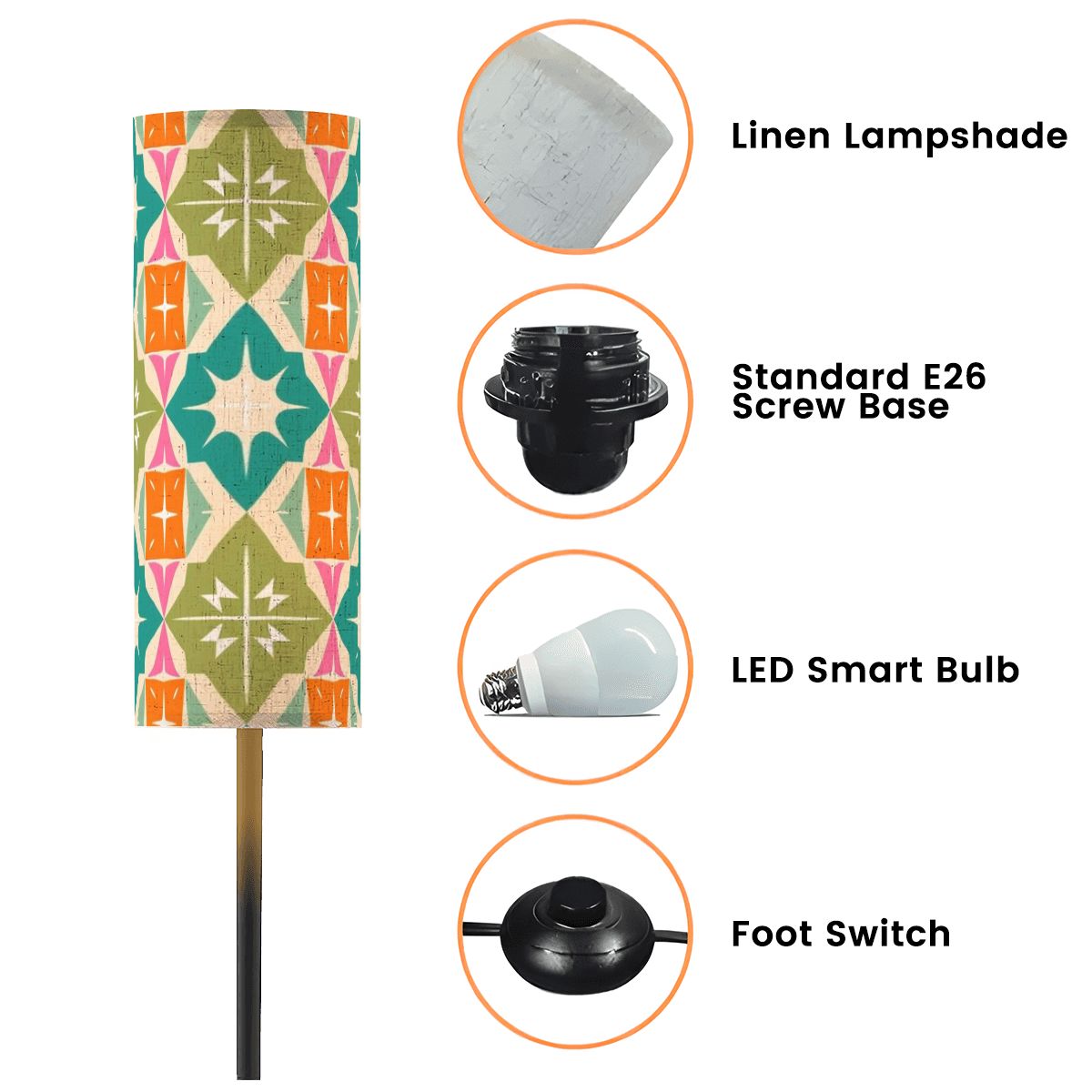Mid Century Modern Atomic Starburst Diamond, Orange, Green Teal Retro Floor Lamp - Mid Century Modern Gal