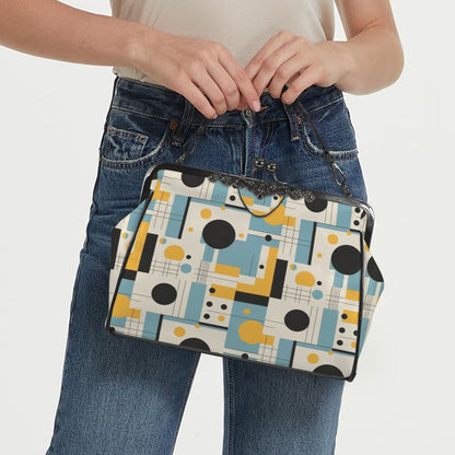 Bauhaus Mid Century Modern Geometric Blue Yellow Kisslock Crossbody Purse - Mid Century Modern Gal