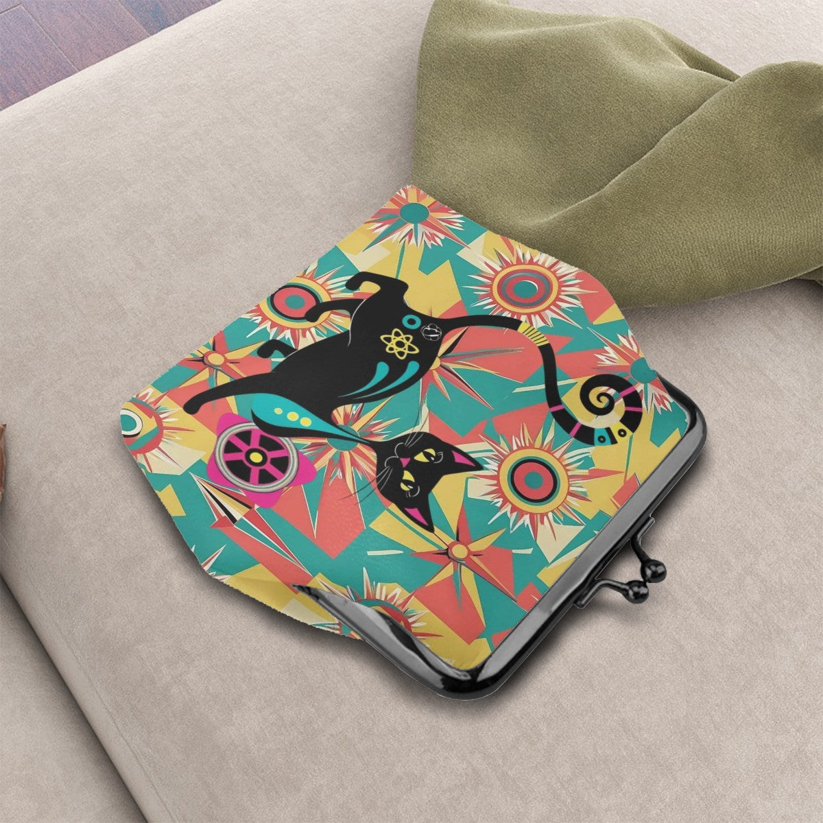 Atomic Cat Mid Mod Funky Fun Coin Purse - Mid Century Modern Gal