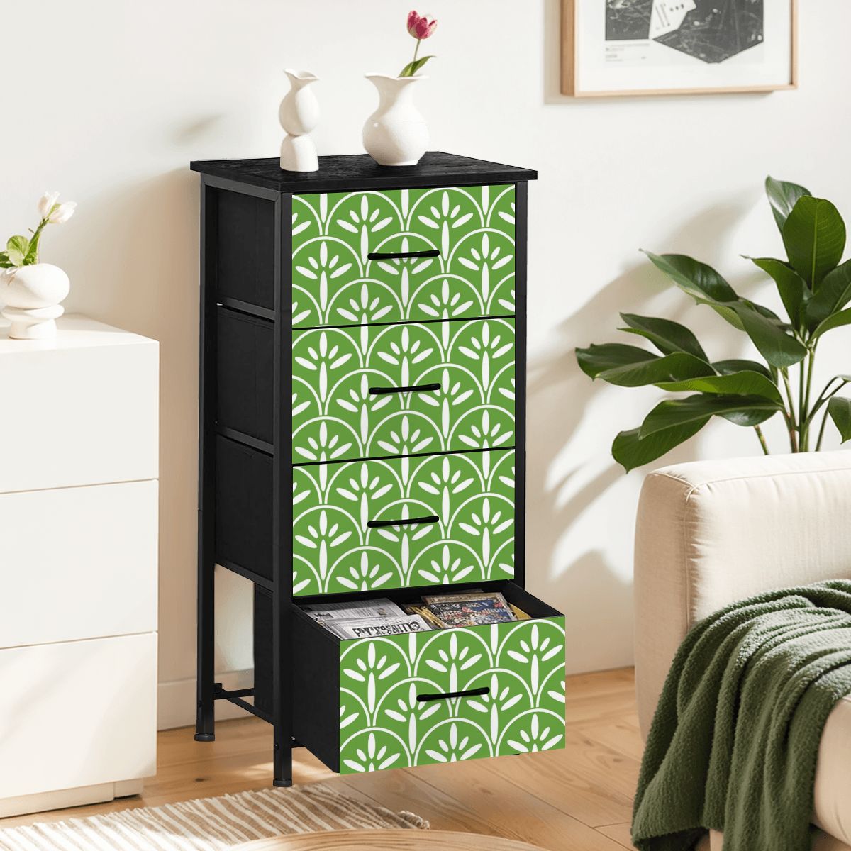 Mid Century Modern Stylish Art Deco Green and White MCM 4-Drawer Dresser - Mid Century Modern Gal