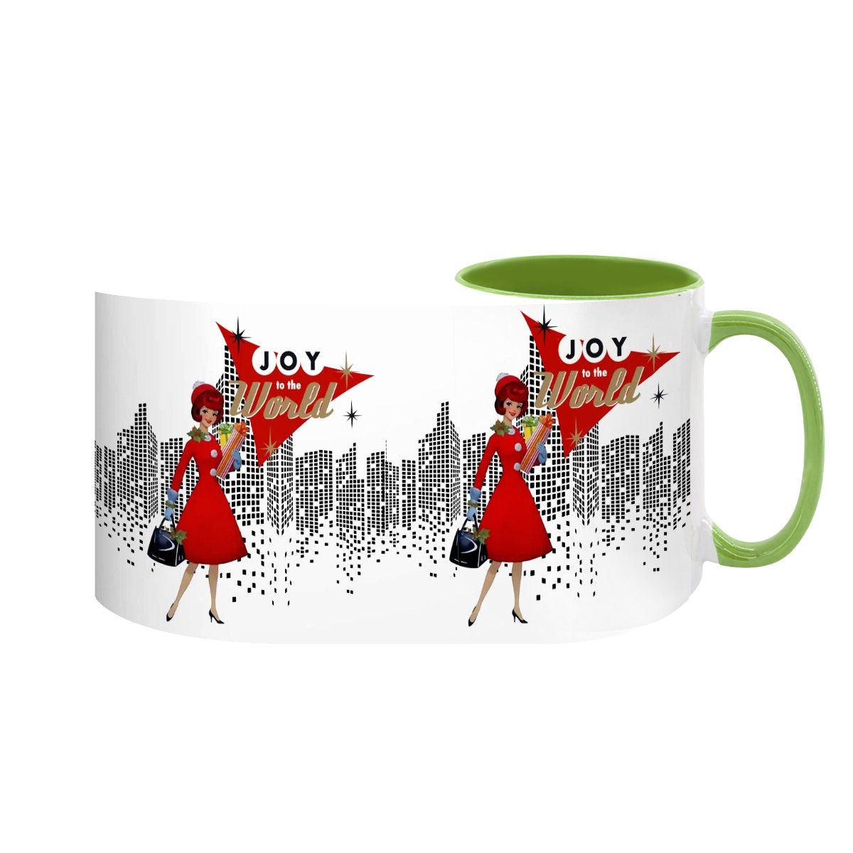 Mid Century Modern Christmas Joy To The World Mod Gal Cityscape Holiday Mug