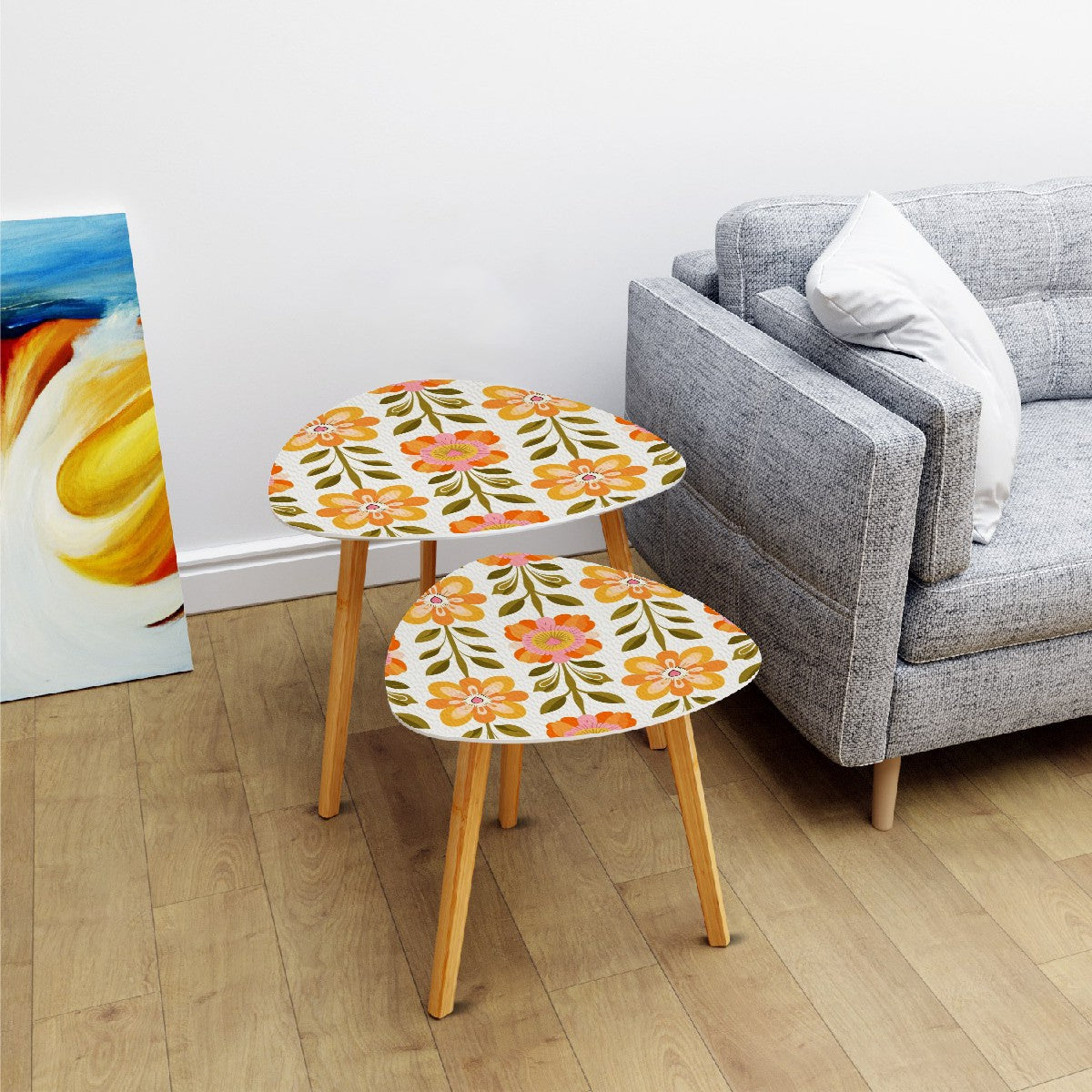 Scandinavian Mid Century Modern Floral Modern Danish Nesting Table Side Table Furniture - Mid Century Modern Gal