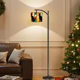 Pop Art Black Atomic Cats, Red Blue Yellow, Arc Floor Lamp - Mid Century Modern Gal