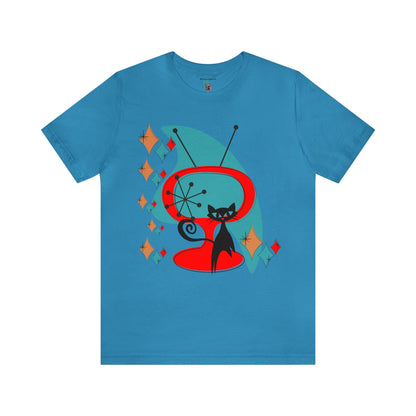 Atomic Cat Designs, Mid Century Modern Kitschy Fun Unisex Jersey Short Sleeve Tee T-Shirt Aqua / S
