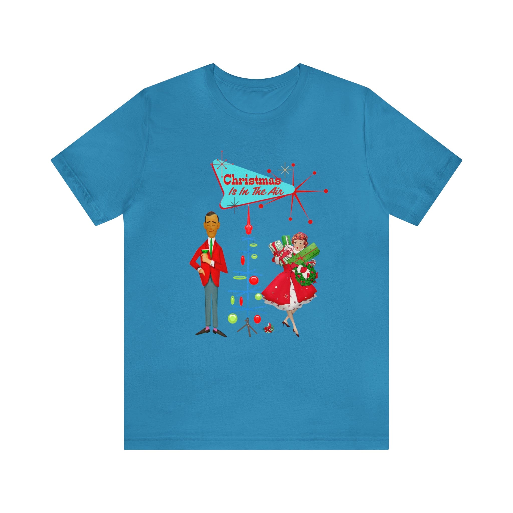 Retro Holiday, Christmas Party, Mid Century Mod, Kitschy Christmas Tee Unisex T-Shirt Aqua / S