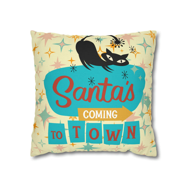 Atomic 50's Christmas, Atomic Cat, Christmas Pillow Cover, Mid Century Modern Kitschy Chrismta Holiday Decor, Pillow Cover