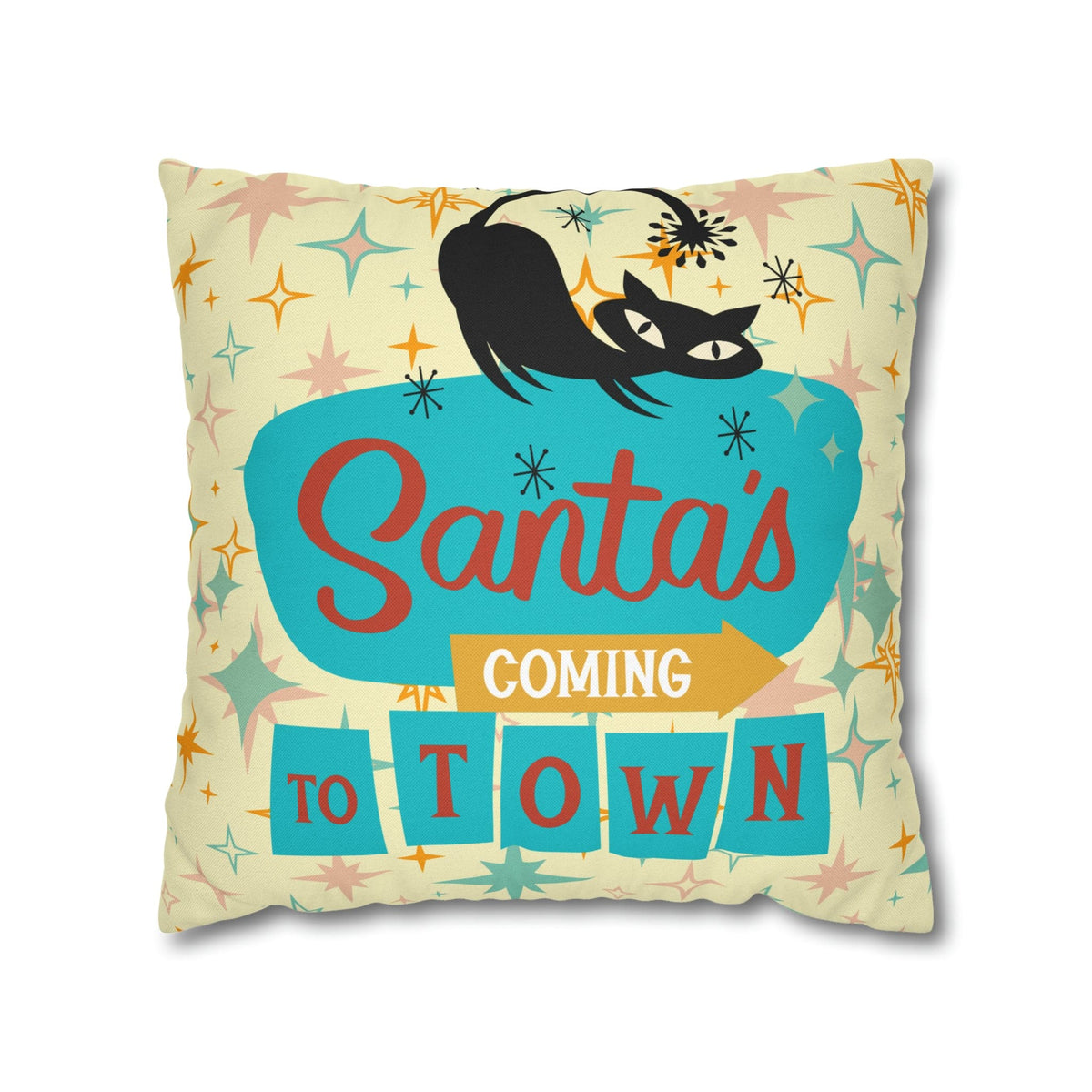 Atomic 50's Chrismtas,Atomic Cat, Christmas Pillow Cover, Mid Century Modern Kitschy Chrismta Holiday Decor, Pillow Cover Home Decor