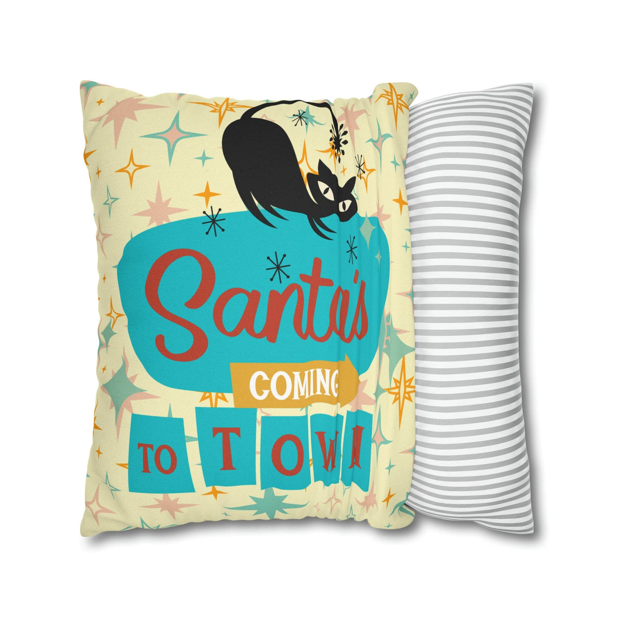 Atomic 50's Chrismtas,Atomic Cat, Christmas Pillow Cover, Mid Century Modern Kitschy Chrismta Holiday Decor, Pillow Cover Home Decor