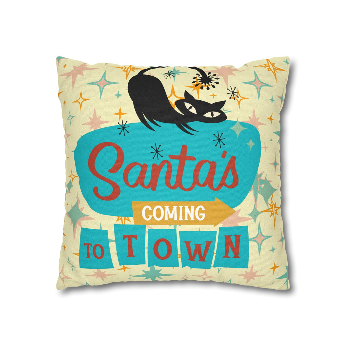 Atomic 50's Chrismtas,Atomic Cat, Christmas Pillow Cover, Mid Century Modern Kitschy Chrismta Holiday Decor, Pillow Cover Home Decor