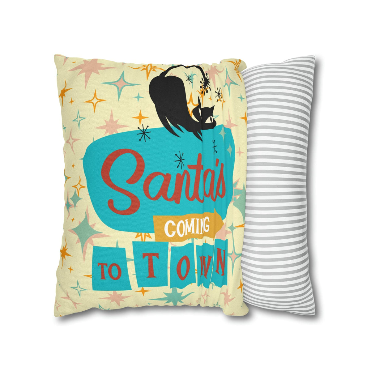 Atomic 50's Chrismtas,Atomic Cat, Christmas Pillow Cover, Mid Century Modern Kitschy Chrismta Holiday Decor, Pillow Cover Home Decor