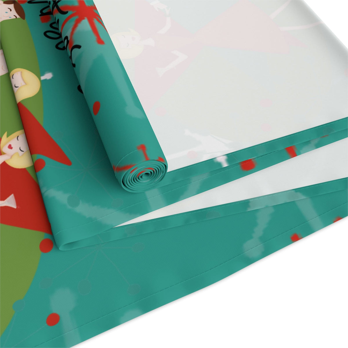 Atomic 50's Christmas Table Runner, Teal, Red, Starburst, Atomic Cat, Festive Kitsch Holiday Table Runner Home Decor