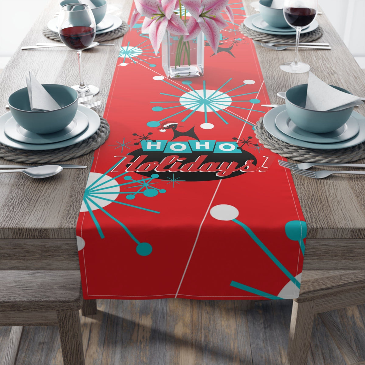 Atomic 50's Red, Atomic Cat, Holiday, Mid Mod Table Runner (Cotton, Poly) Home Decor