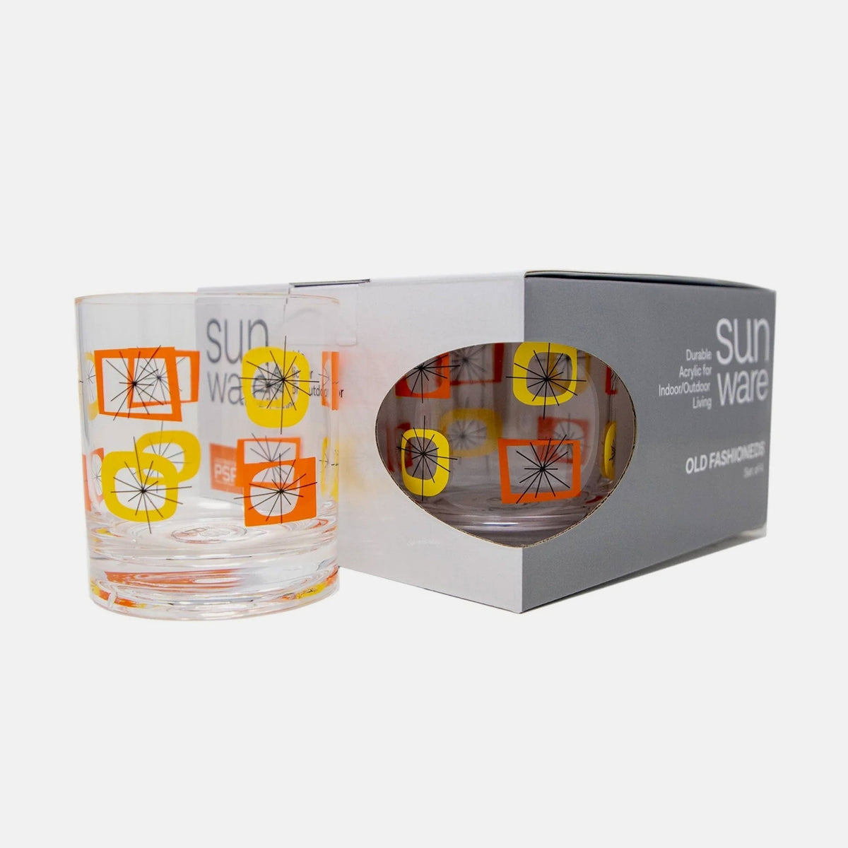Atomic Acrylic Old Fashioned Glass - Set of 4 - Orange Yellow