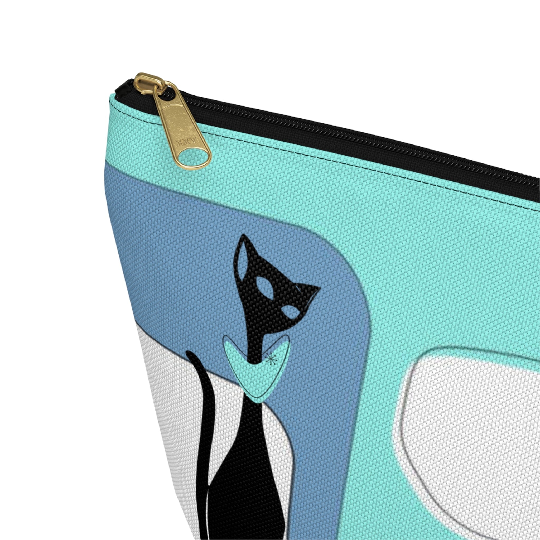 Atomic Cat, Aqua Blue, Mid Century Modern Funky Fun, Retro Accessory Pouch w T-bottom Bags