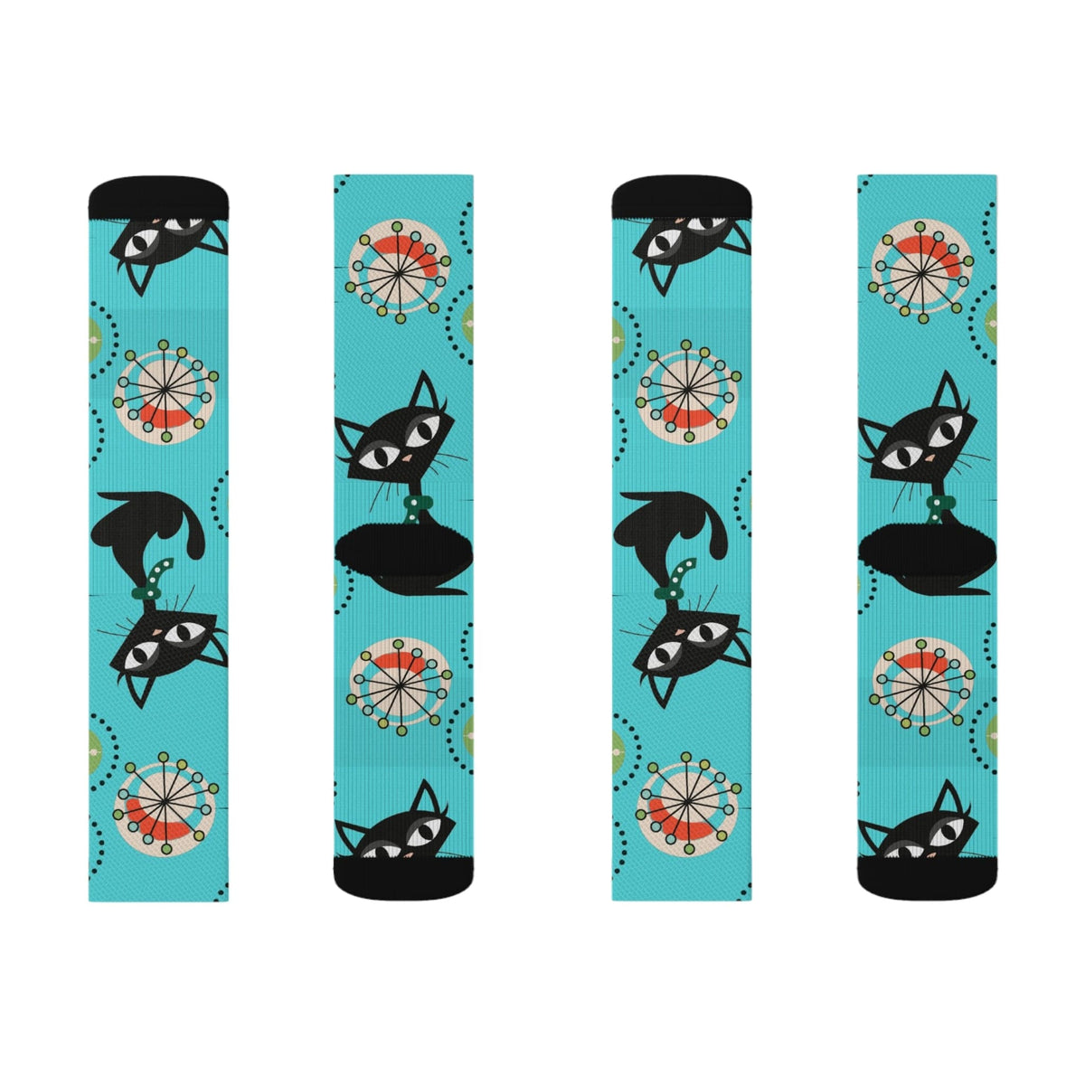 Atomic Cat, Aqua Blue, Retro Crazy Socks All Over Prints