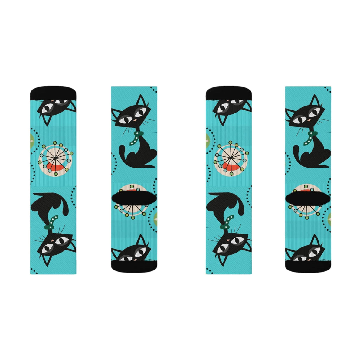 Atomic Cat, Aqua Blue, Retro Crazy Socks All Over Prints