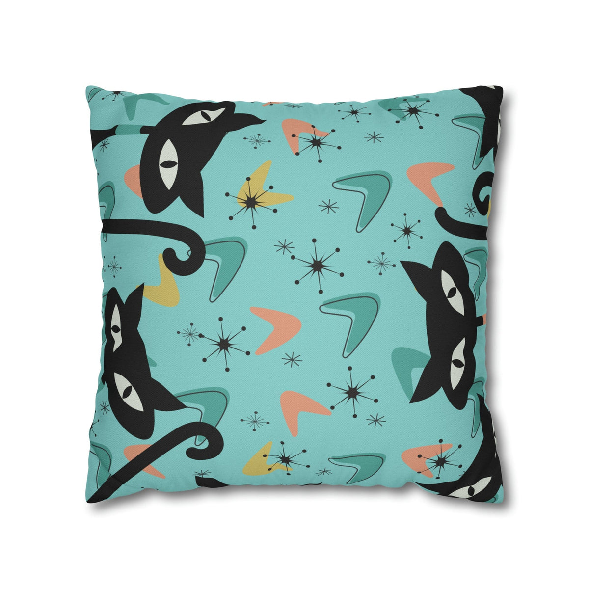 Atomic Cat Art Pillow, Quirky Cats, Cat Mom, Cat Lover, Mid Century Modern Boomerang, Sputnik Starburst Couch Cushion Cover Home Decor