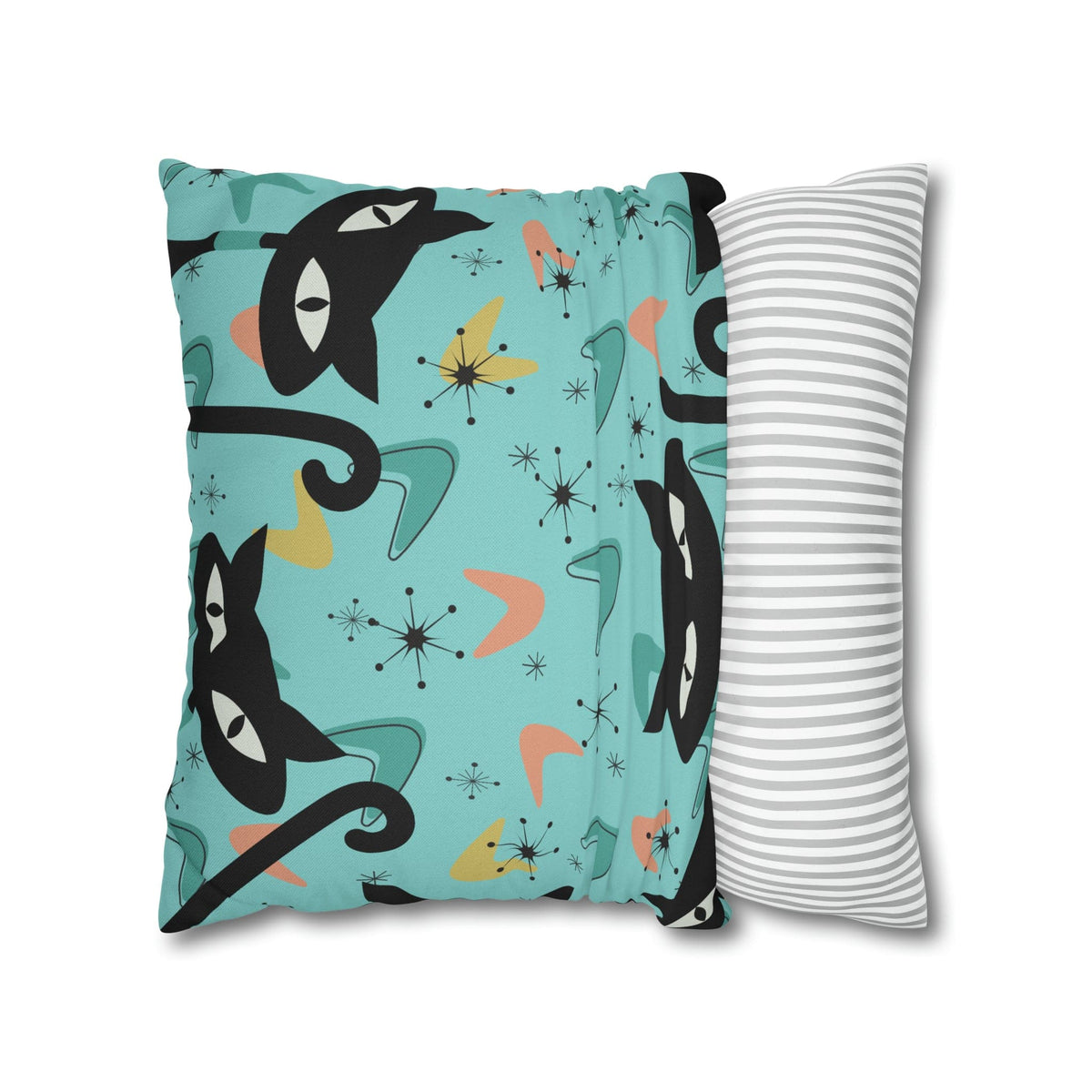 Atomic Cat Art Pillow, Quirky Cats, Cat Mom, Cat Lover, Mid Century Modern Boomerang, Sputnik Starburst Couch Cushion Cover Home Decor