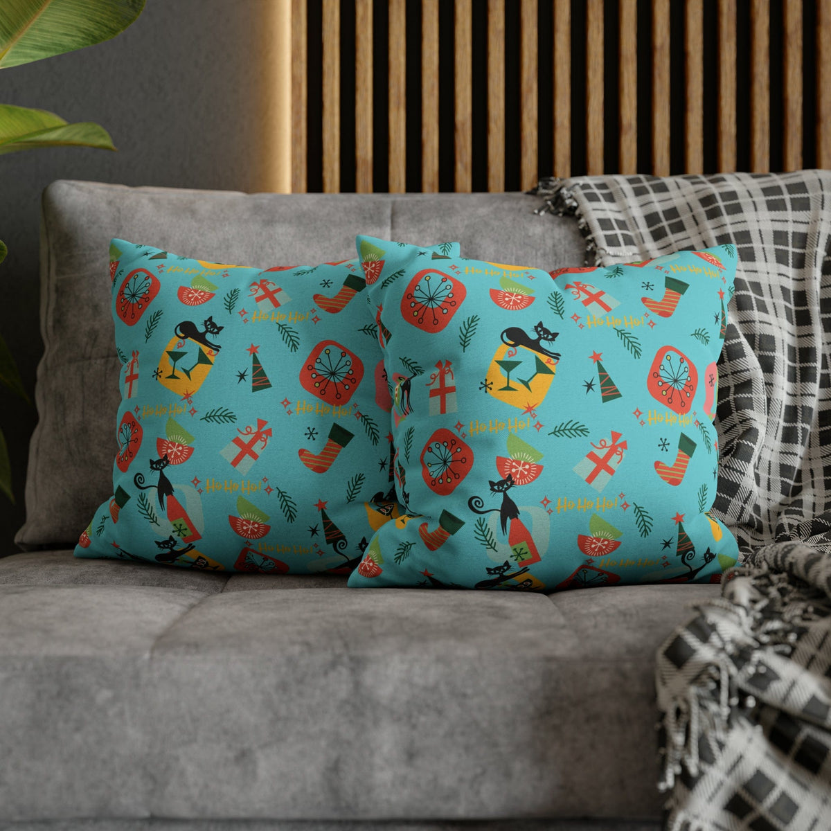 Atomic Cat Designs, Mid Century Modern Christmas Decor, Fun Holiday Spirit Kitschy Seasonal Pillow Cover Home Decor