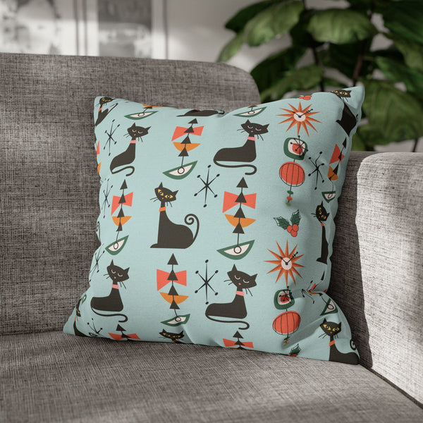 Atomic Cat Designs, Mid Century Modern Christmas Starburst, Fun, Festive, Kitsch Pillow Cover By Mid Century Modern Gal