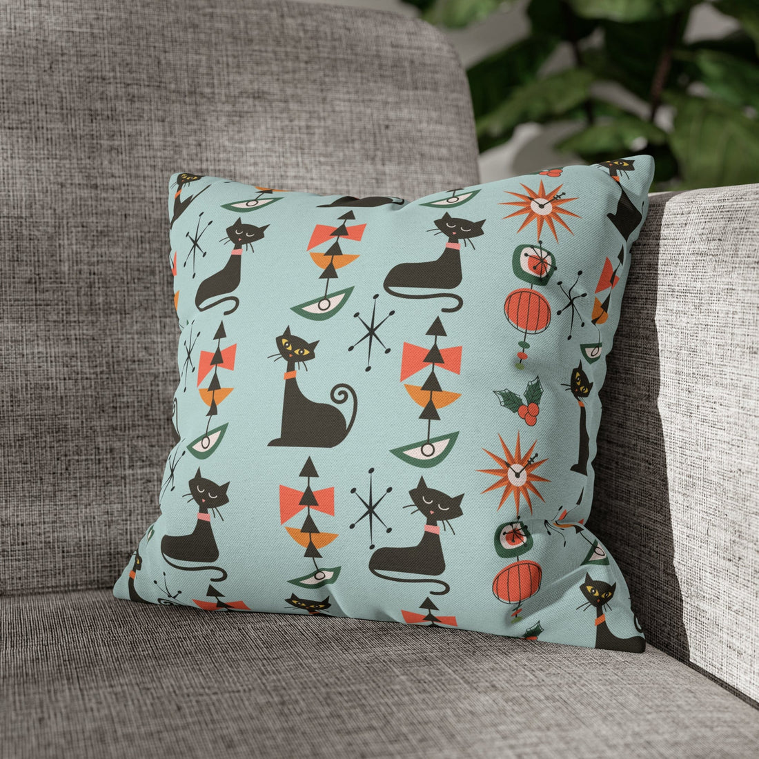 Mid Century Modern Atomic Cat, Christmas Pillow And Insert