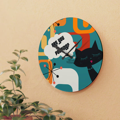 Atomic Cat, Funny Bathroom Retro Geometric MCM Acrylic Wall Clock Home Decor