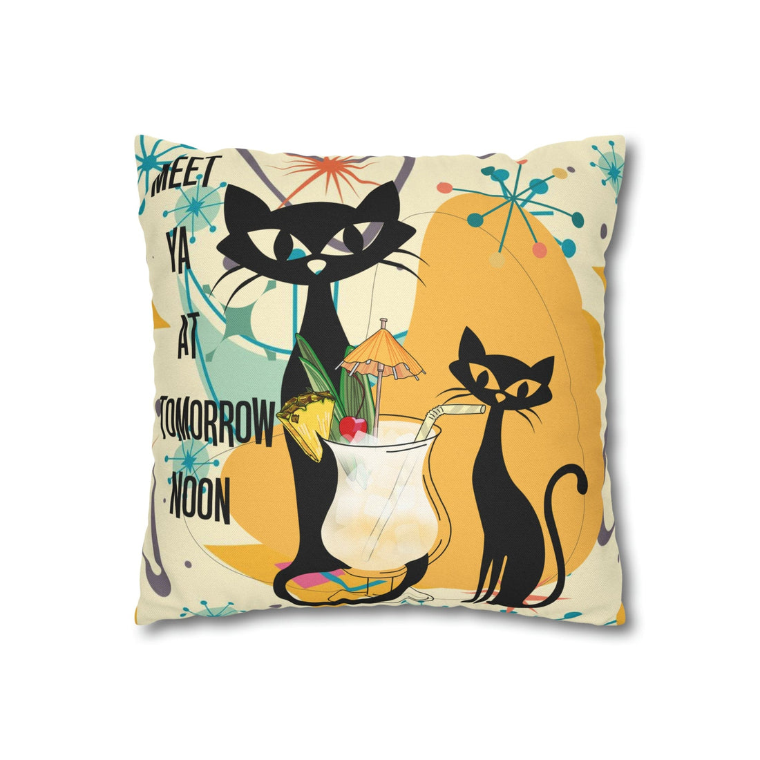 Atomic Cat, Funny Pillow For Cat Lovers, Cats, Pina Colada, Cocktails Mid Century Modern Pillow Case Home Decor