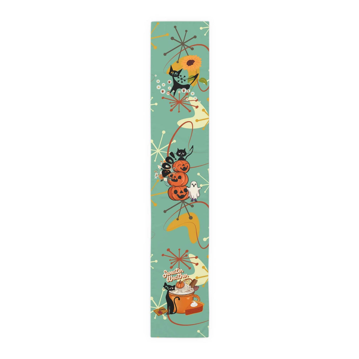 Atomic Cat Kitchen, Diningroom Table Runner, Kitschy Fall, Halloween, Seasonal Mid Century Modern Table Runner Home Decor