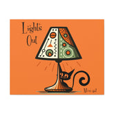 Atomic Cat Kitschy Art, Orange Mid Century Modern Wall Art, Lights Out, Modern Retro Art Canvas Mid Century Modern Gal