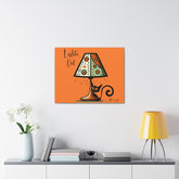 Atomic Cat Kitschy Art, Orange Mid Century Modern Wall Art, Lights Out, Modern Retro Art Canvas