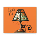 Atomic Cat Kitschy Art, Orange Mid Century Modern Wall Art, Lights Out, Modern Retro Art Canvas