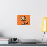 Atomic Cat Kitschy Art, Orange Mid Century Modern Wall Art, Lights Out, Modern Retro Art Canvas