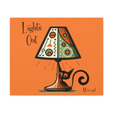 Atomic Cat Kitschy Art, Orange Mid Century Modern Wall Art, Lights Out, Modern Retro Art Canvas Mid Century Modern Gal