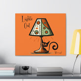 Atomic Cat Kitschy Art, Orange Mid Century Modern Wall Art, Lights Out, Modern Retro Art Canvas Mid Century Modern Gal